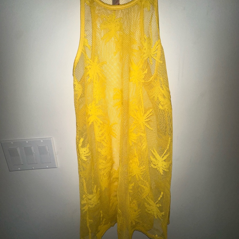 No Boundaries Yellow Floral Mesh Dress Bathing Suit Cover Up